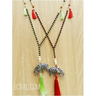 bronze caps silver elephant tassels beads necklaces